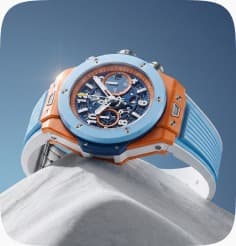 Hublot Big Bang Unico, angled on white sand